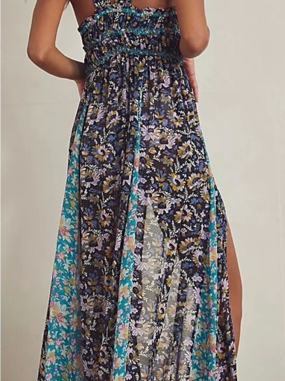 FP Dance With Me Floral Tiered Maxi Dress with Side Slit - Black & Teal - Picture 2 of 2